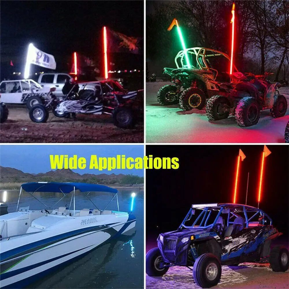 2PCS 2FT LED Whip Lights,Remote Control Flagpole Antenna Whips,for UTV, ATV, Off Road, Truck, Sand, Buggy Dune, RZR