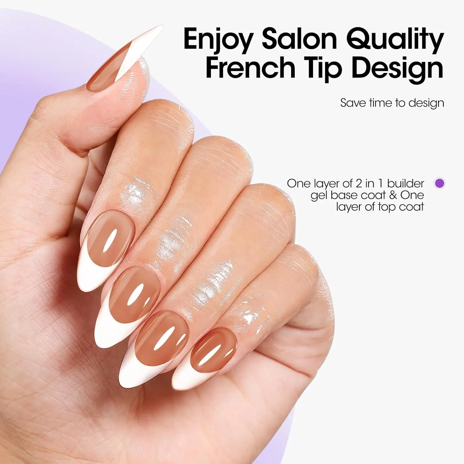 طقم جيلين براون معطف جل للأظافر على توبجل اللوز الفرنسي بالضغط الصلب والأشعة فوق البنفسجية - قاعدة علوية فرنسية للغراء ذو طرف متوسط يمكنك صنعه بنفسك