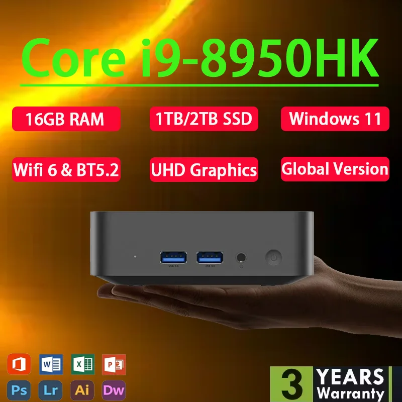 

2026 Mini PC Windows 11 Pro Core i9 8950HK Portable Pc Gaming Computer 16GB RAM 512GB 1TB SSD WiFi 6 BT5.2 60Hz Desktop Pc Gamer