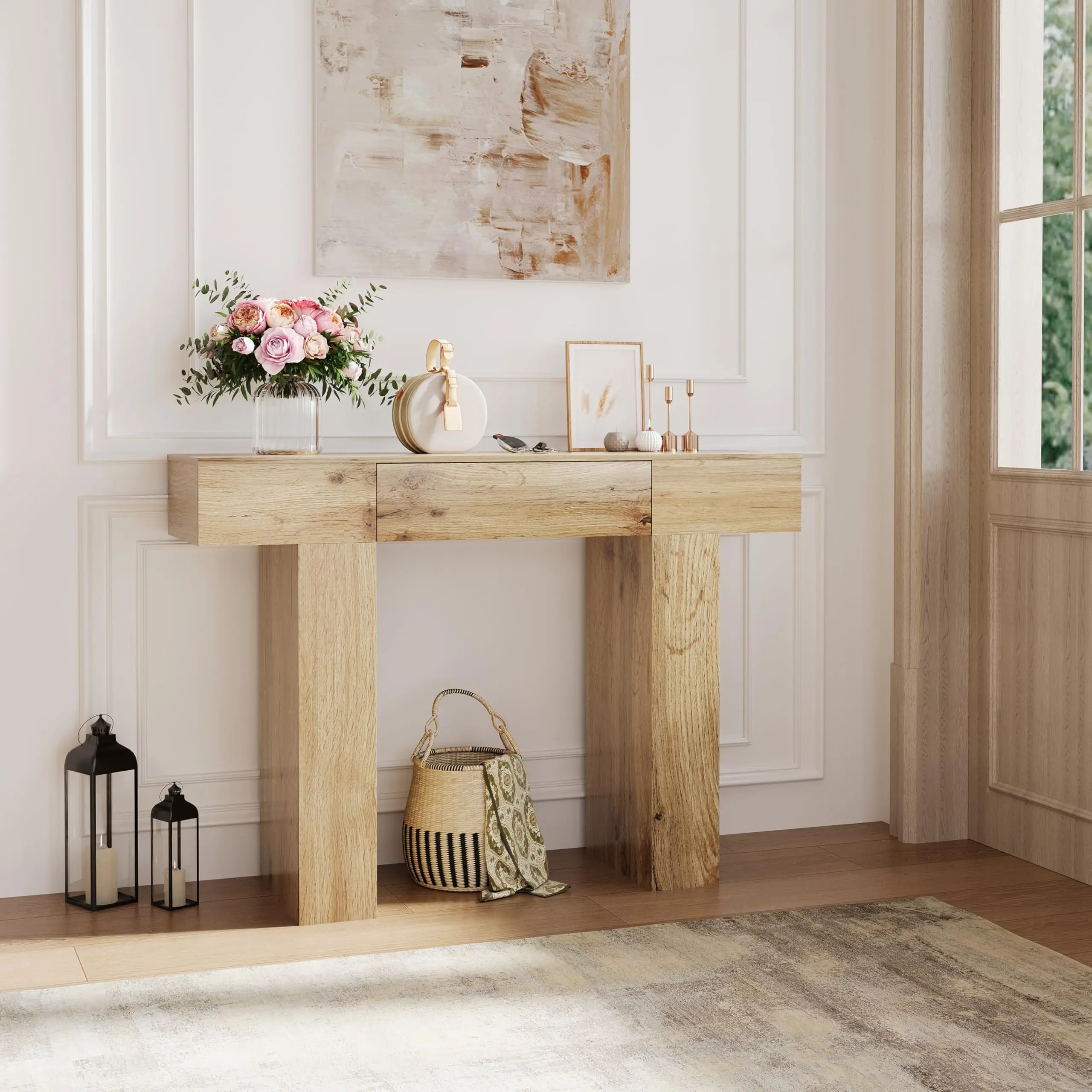 Mesa Consola Estrecha de 47 Pulgadas (120 cm) con Cajón y Espacio de Almacenamiento