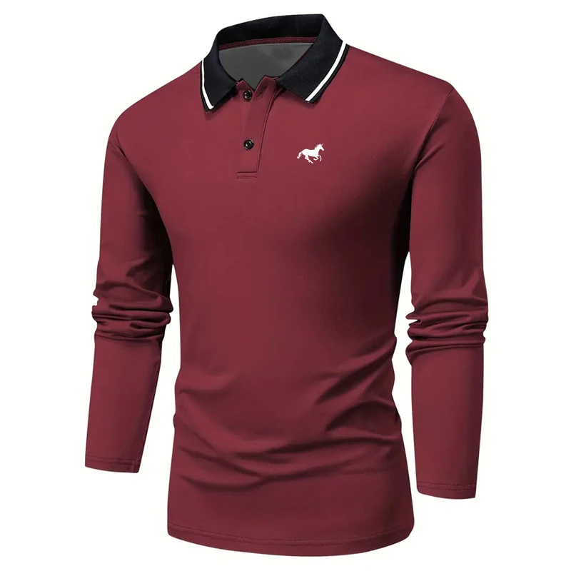 Camisa de golf para hombre Polos de golf Trabajo Casual Solapa Manga larga Básico Moderno Botón liso Primavera y otoño Camisa de golf de ajuste regular