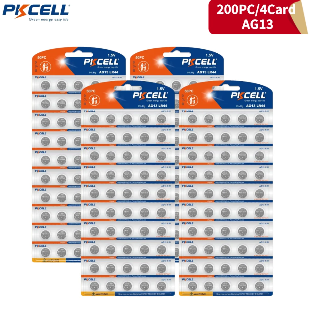 PKCELL 200PCS 1.5V AG13 Coin Cell LR44 357 Button Battery Alkaline Button Cell Batteries For Calculators Camera Clocks