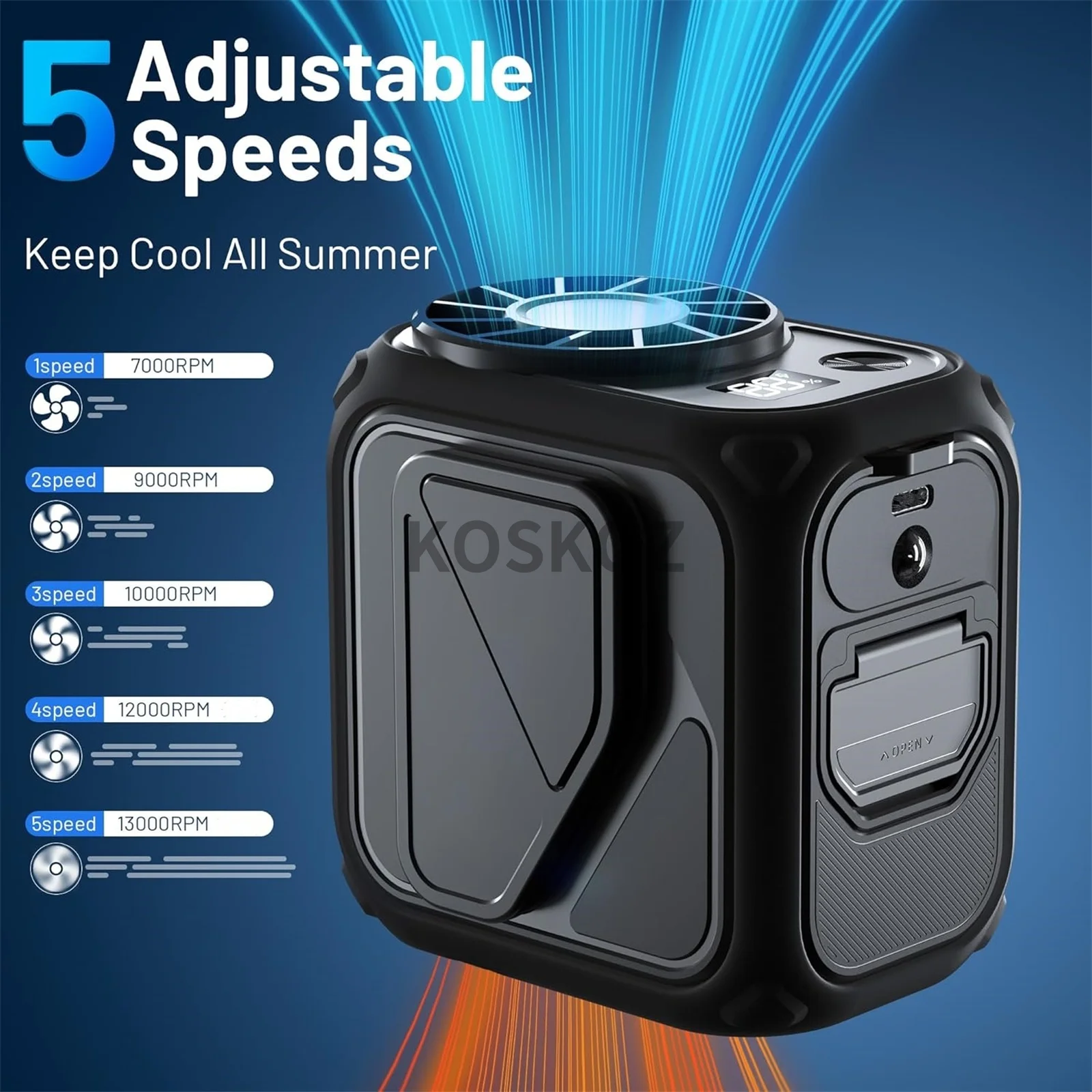 Портативный поясной вентилятор с зажимом, фонарик, вентилятор под рубашку с 5-скоростными портативными персональными шейными вентиляторами без помощи рук для путешествий на открытом воздухе