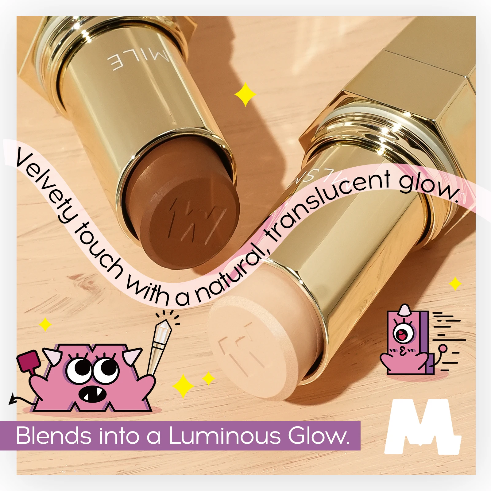 2Pcs MLSMILE Concealer Foundation Stick with Makeup Brush Lumire Scepter Natural Coverage Face Makeup Portable Cosmetic Gift Kit