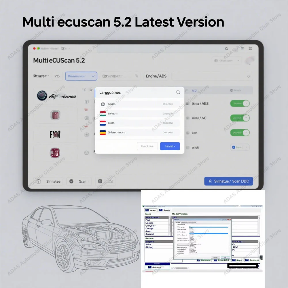 

Hot MultiEcuScan 5.2 Register Work With ELM327 Latest Version For OBD2 Diagnostic Tools Multiecuscan Software For Car Connector