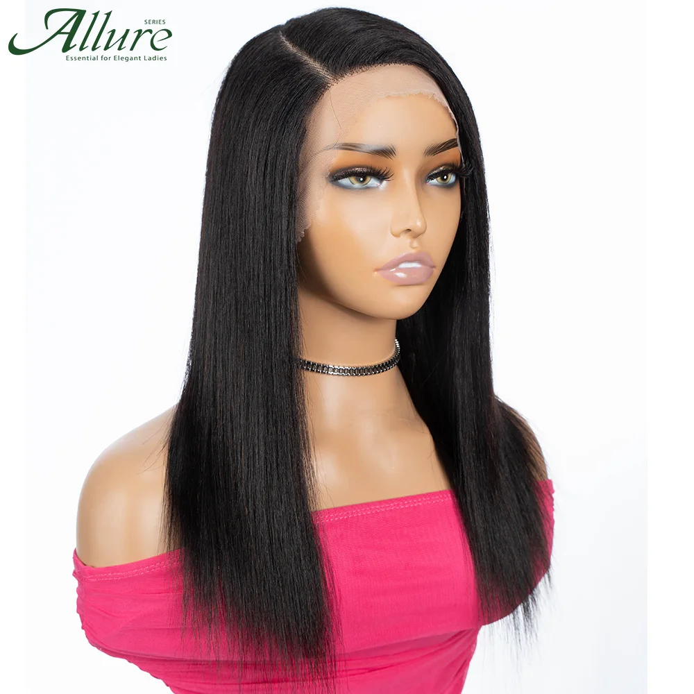 Natural Black Long Straight Lace Front Human Hair Wigs Glueless Transparent Part Lace Wigs Straight Brazilian Hair Wig Allure