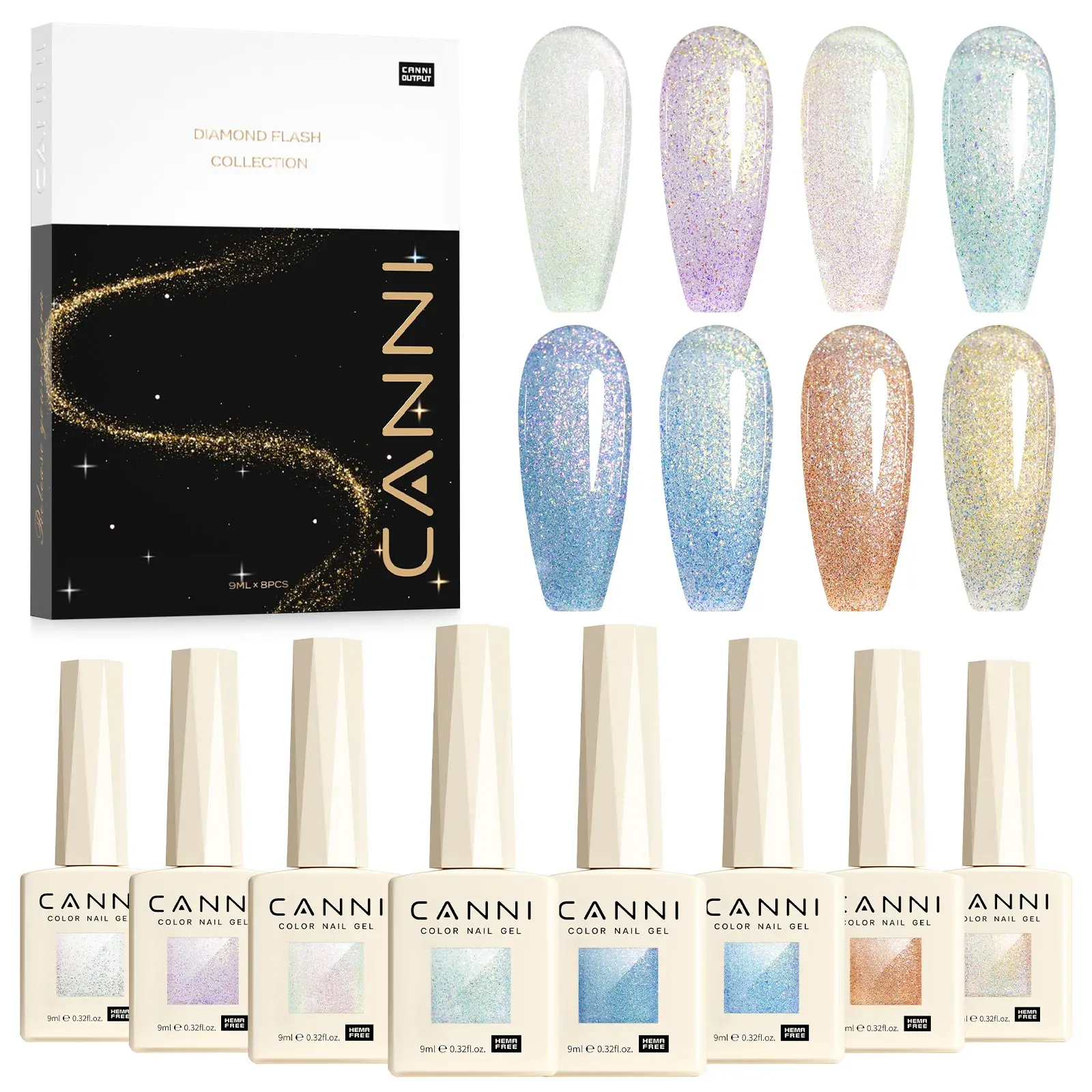 CANNI 96 kleuren TPO/HEMA GRATIS Glitter Gel Cat Eye Gel Nagellak Set UV/LED Soak-Off Gel Polish Manicure DIY Nail Art Kerstmis
