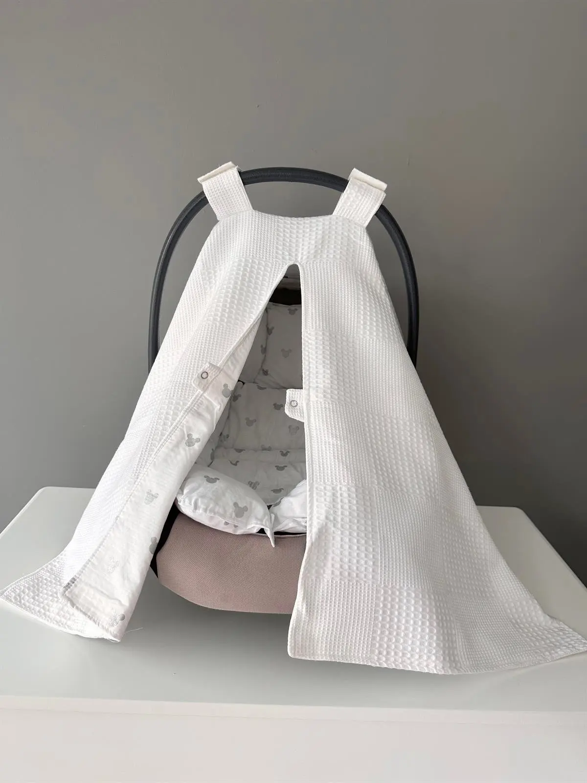 

Handmade 100% Organic White Pique Fabric Stroller Cover and Cushion