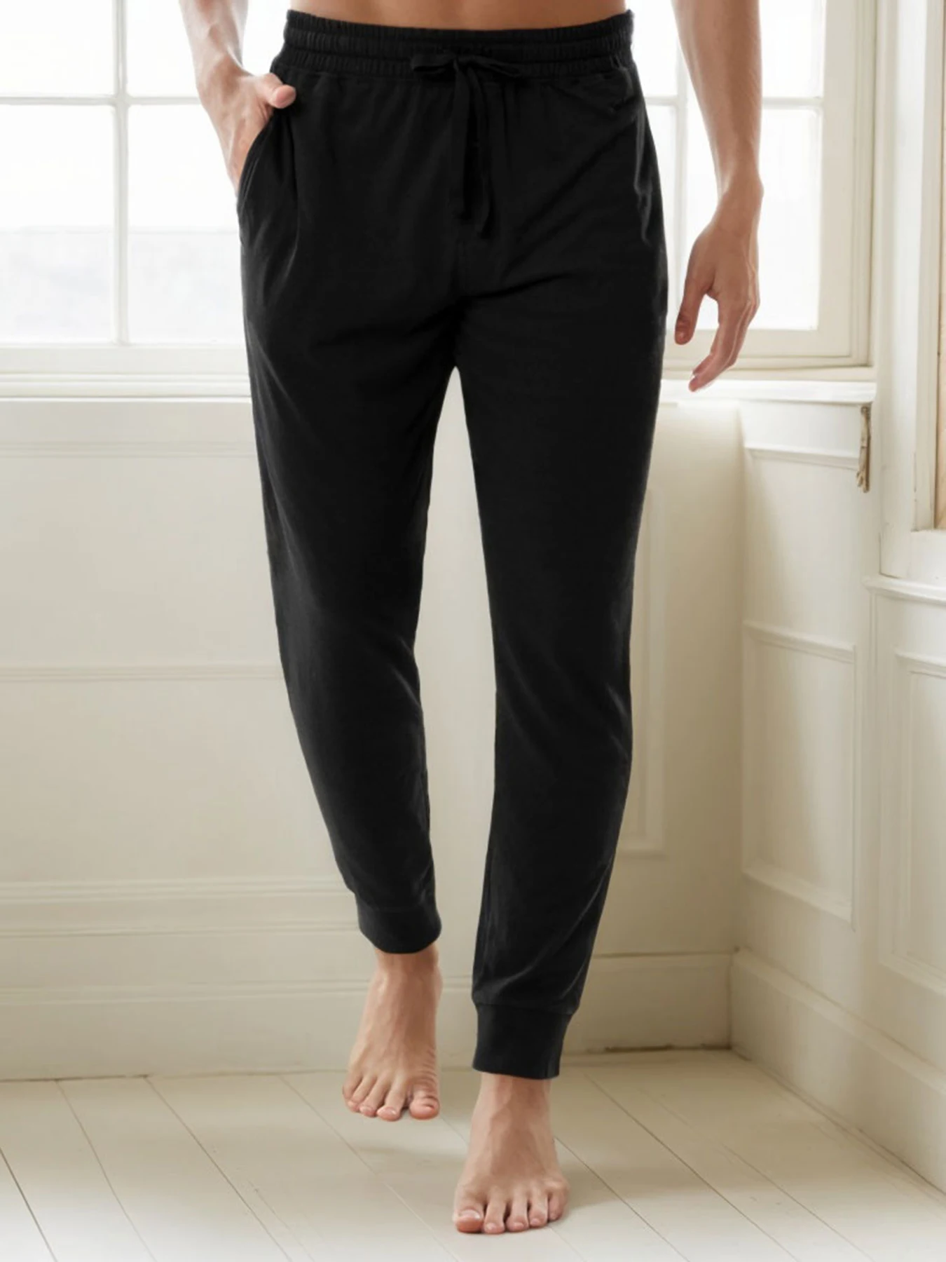 

Men's Elastic Waist Drawstring Single Button Pocket Pants