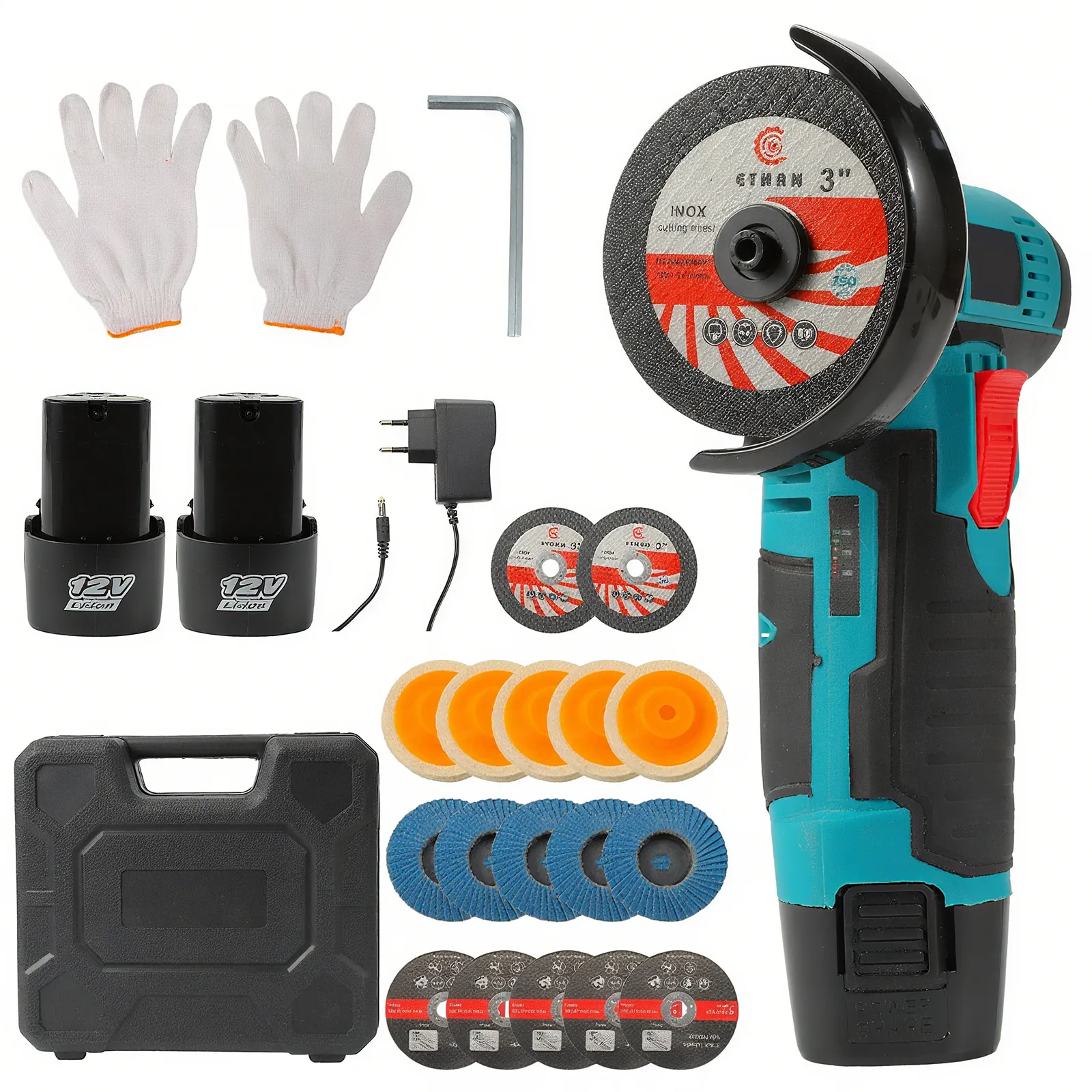 19500 tr/min 12V Mini meuleuse d'angle meulage sans fil Machine à main batterie au Lithium Rechargeable meuleuse d'amortissement outils électriques