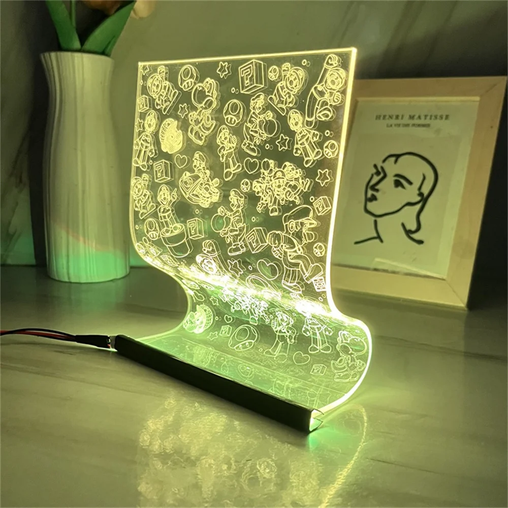 Super Mary Bros Acrylic Night Light LED Scroll Lamp Atmosphere Mood Light Popular Game IP Art Decor Lamps Desk Lighting Kid Gift