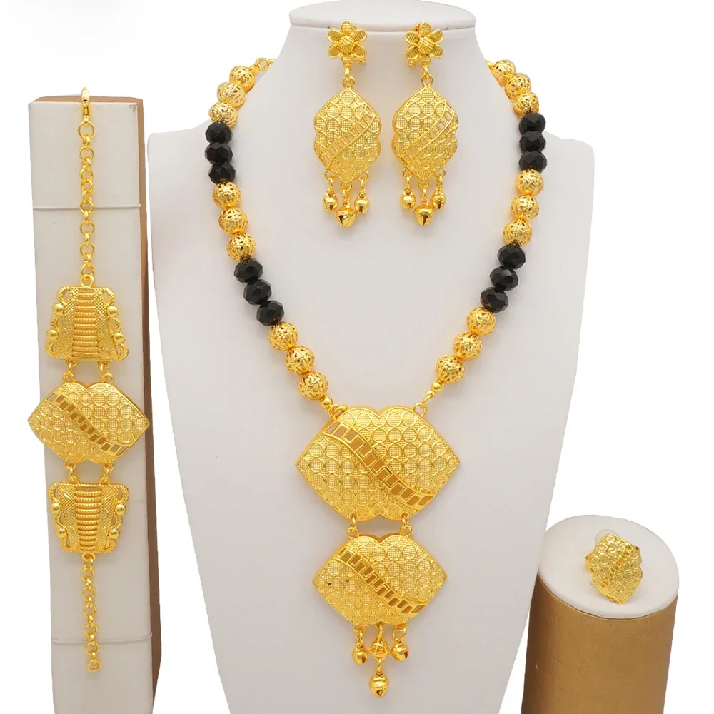 Luxus Dubai Gold Farbe Schmuck Sets African Indischen Äthiopien Braut Hochzeit Geschenke Party Für