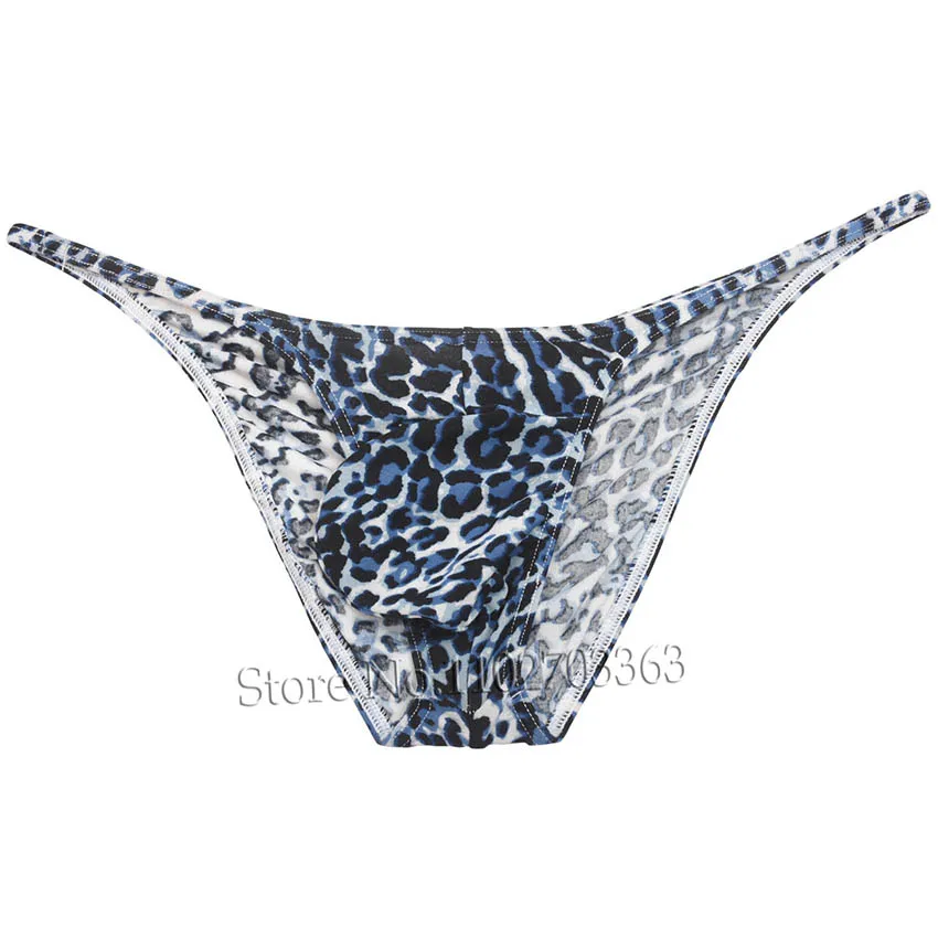 Men\'s Cheeky Low Rise Underwear Softy Leopard Bikini Comfy Briefs Ultrathin T-back Thong