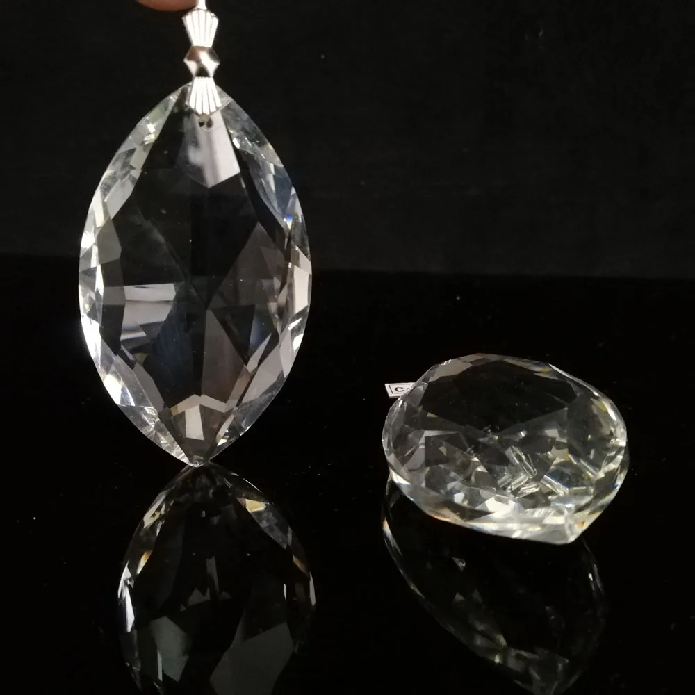 Camal 2PCS 63mm K9 Clear Crystal Horse-eye Drop Prisms Pendant SunCatcher Lamp Lighting Chandelier Parts Hanging Ornament Home