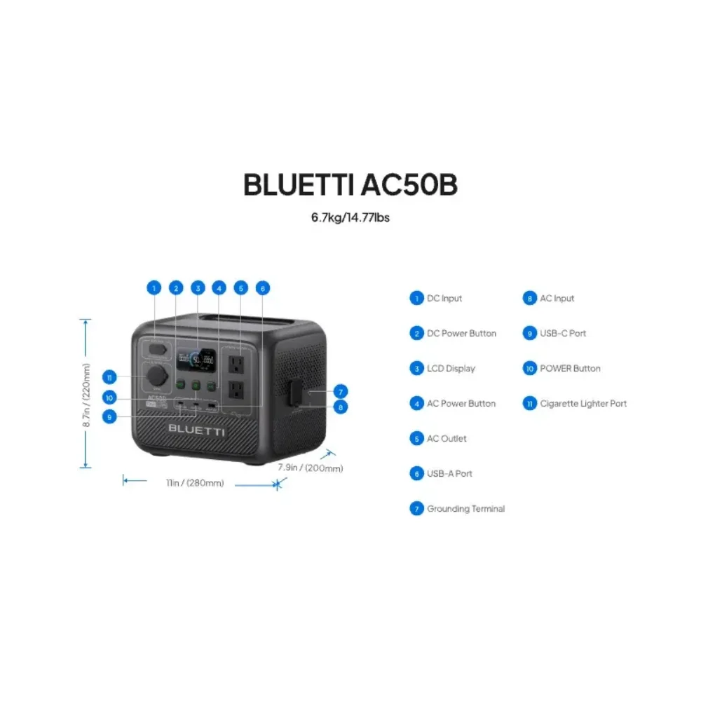 BLUETTI AC50B Portable Power Station 700W 448Wh LiFePO4 Battery Backup Lightweight Solar Ready Generator for Camping Road Trip RV Outdoor Emergency Power Outage Home Use view 4