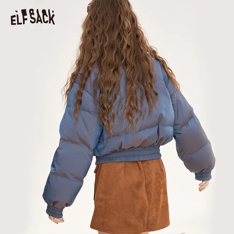 ELFSACK 2024 Winter New Arrivals Reversible plaid short down jacket for women Short warm thick coat with stand collar and zipper