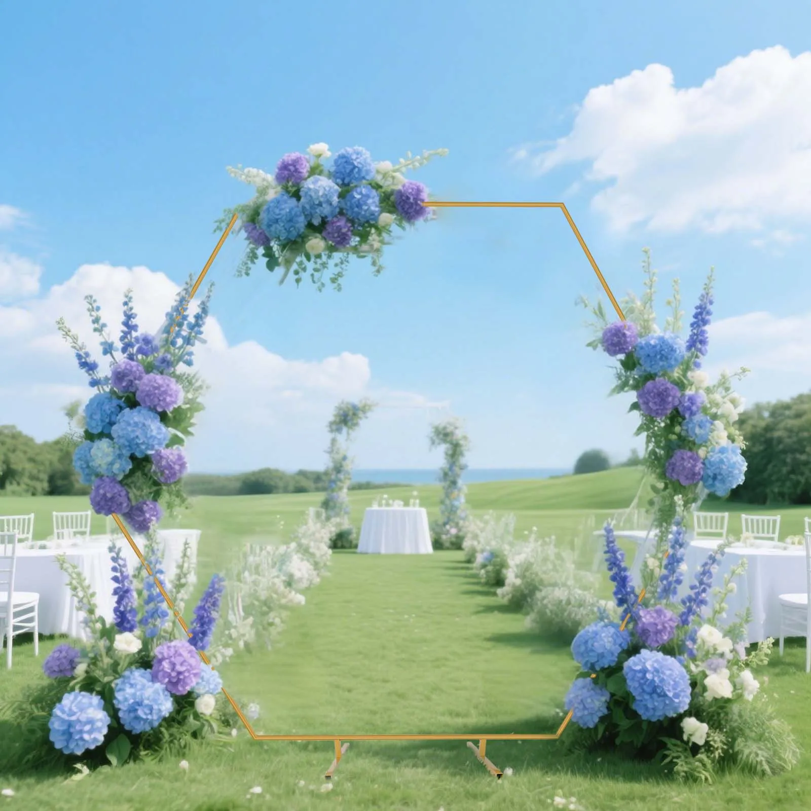 Arche de fête hexagonale en métal doré, support de mariage réutilisable, cadre de toile de fond pour célébrations, décoration extérieure de jardin