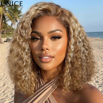 Honey Blonde Curly Bob Wig 1