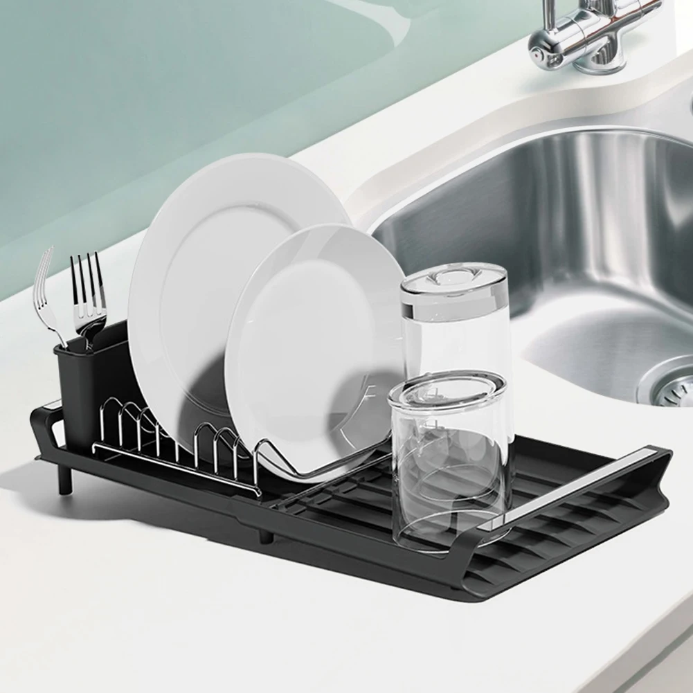 New Dish Drying Rack Extendable Dish Rack for Kitchen Countertop with Draining Tray Rustfree Rack Kitchen Storage Rack Tools