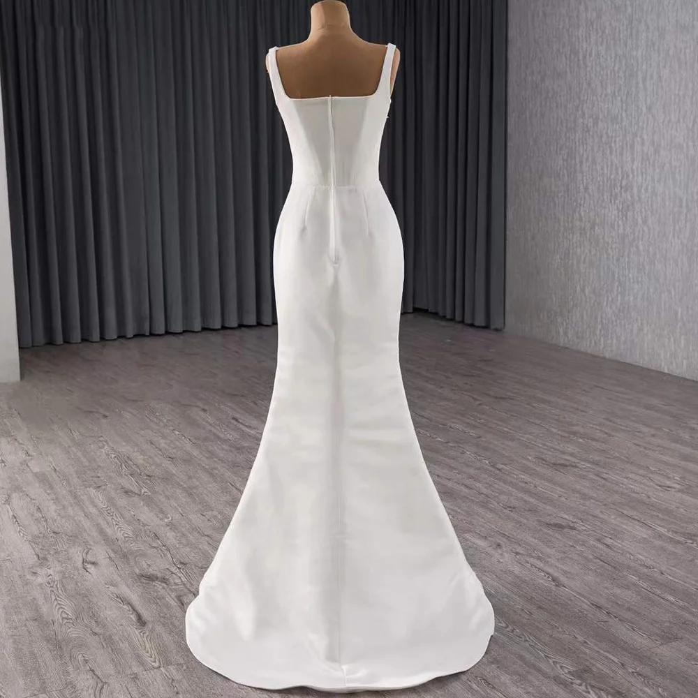 Weddings Dresses For Bride Square Collar Sleeveless Zipper Back With Detachable Train Leaf Lace Wedding Dress