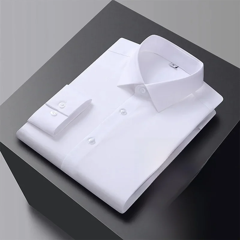 Nowa koszula męska z włókna bambusowego z długim rękawem przeciwzmarszczkowa, nie wymagająca prasowania Slim Fashion Casual Business Office białe koszule S-5XL — zdjęcie 2