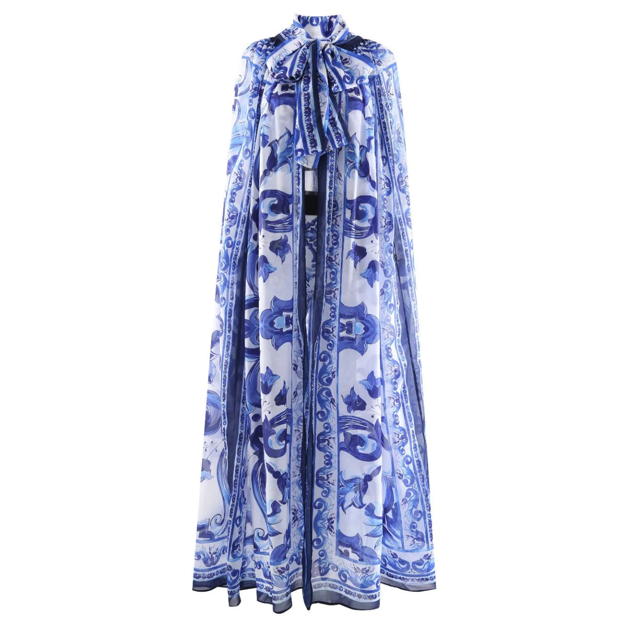 Luxury Designer High Quality  Summer Women Bohemian Printed Silk Long Cape Beach Cover Maxi Dress Runway Fashion 2024