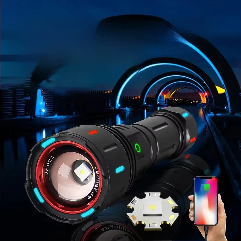 La lampe de poche LED la plus puissante de 2025, aste par USB, lampe de poche ultra lumineuse, lumière tactique à distance de 5000m
