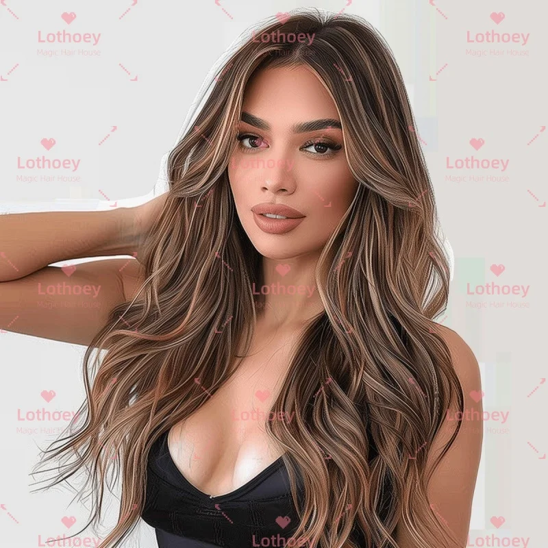 Parrucca per capelli con parte centrale a onda lunga Uso quotidiano Parrucca per capelli umani con calore naturale per le donne COSPLAY PARTY Parrucca sexy con base in seta