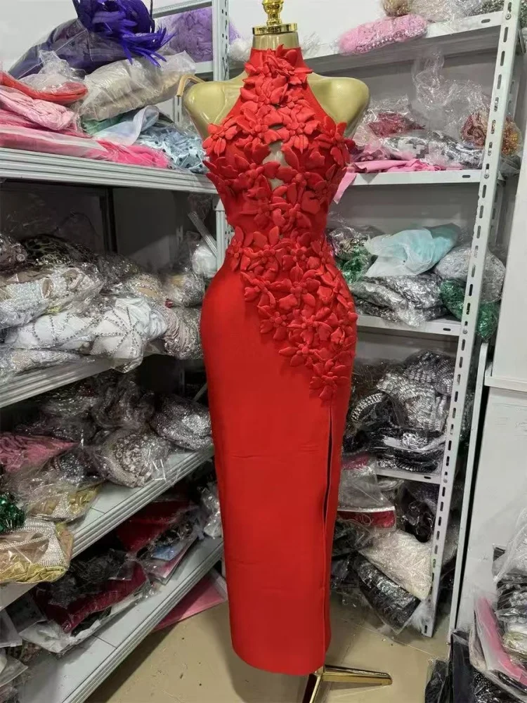 

Summer New Women's Sexy Red/Black Off-Shoulder Slim Fit Split Wrap Dress Fashion Backless Party Dress Trendy Neck Hanging Skirt