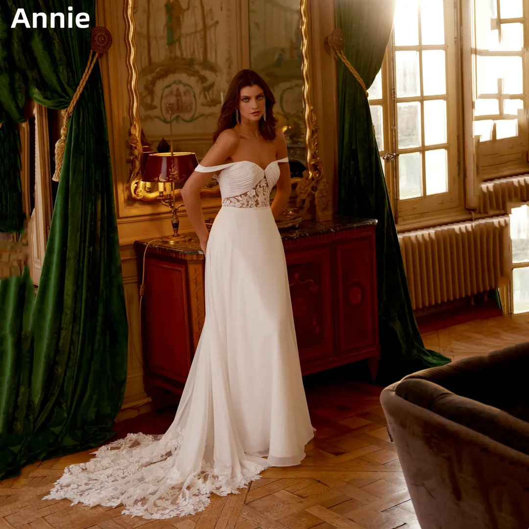 

Annie Lace Embroidery At Waist Prom Dresses White Embroidery Evening Dresses A-line Women Party Dresses فساتين سهرة