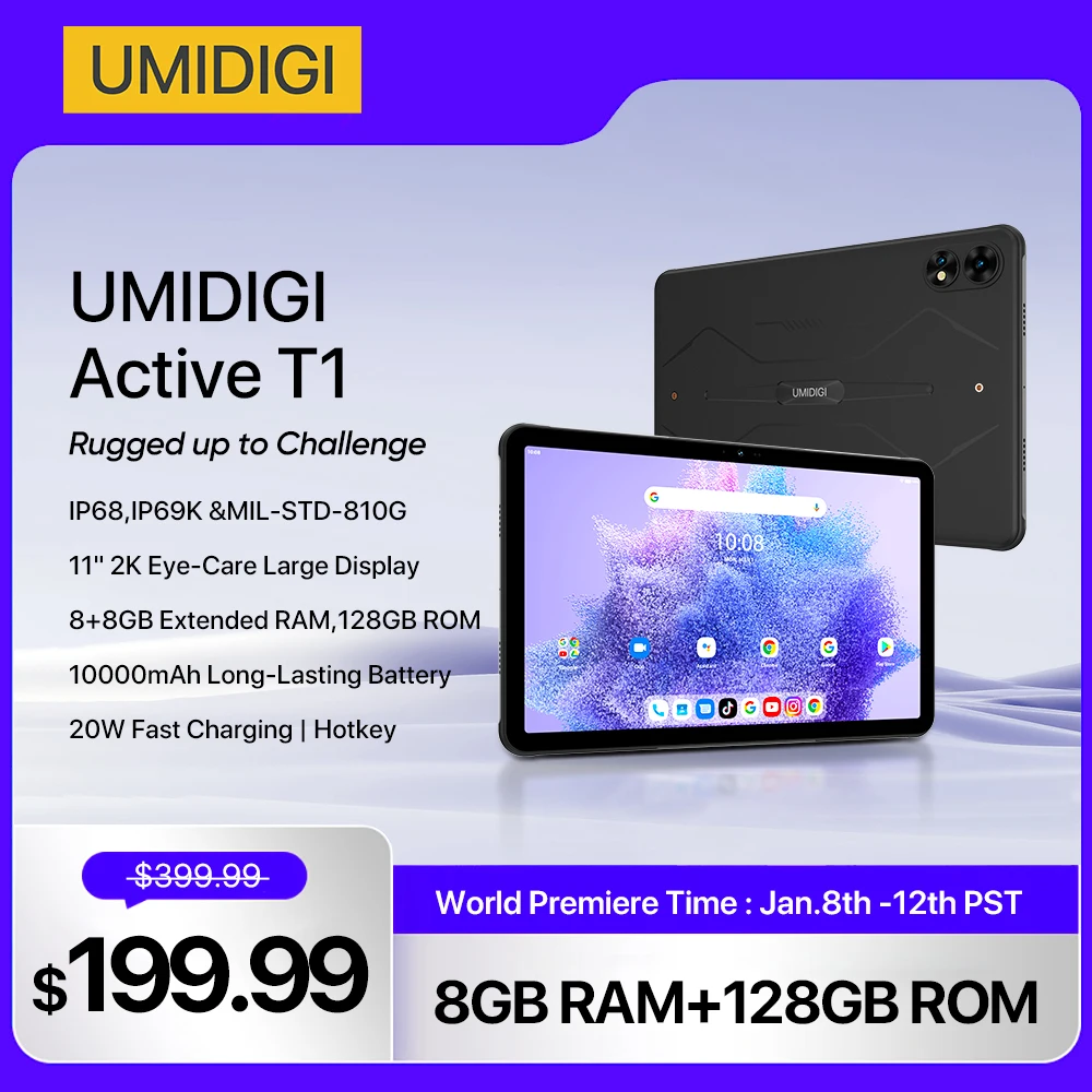 IP68,IP69K Tablet Android UMIDIGI Active T1 Rugged tablet Unisoc T616 11