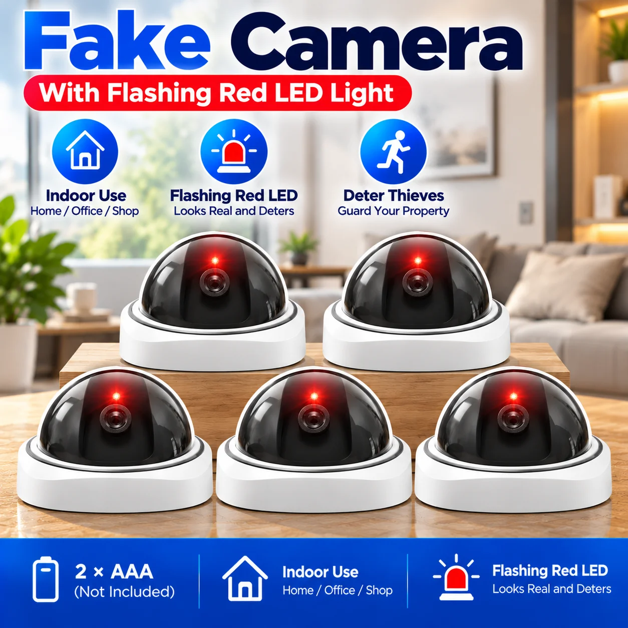 2/3/5/10PCS Indoor Dummy Smart Surveillance Camera Home Dome Fake CCTV Security Camera with Flashing Red LED Lights No battery