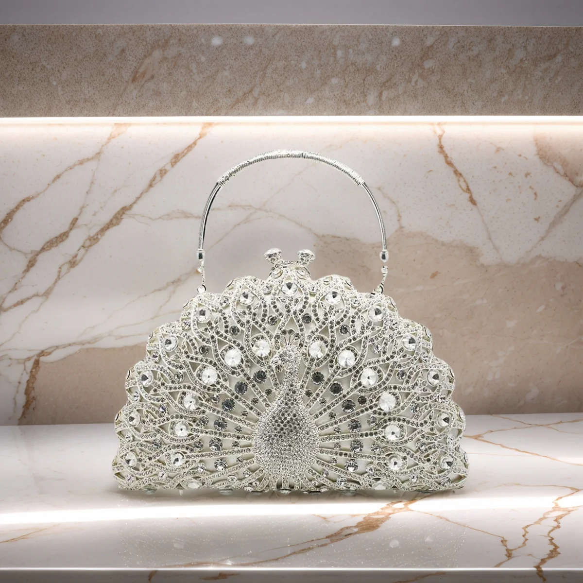 

Luxury Women Peacock Crystal Evening Bag Sparkling Rhinestone Wedding Purse Metallic Top Handle Clutch for Banquet Party