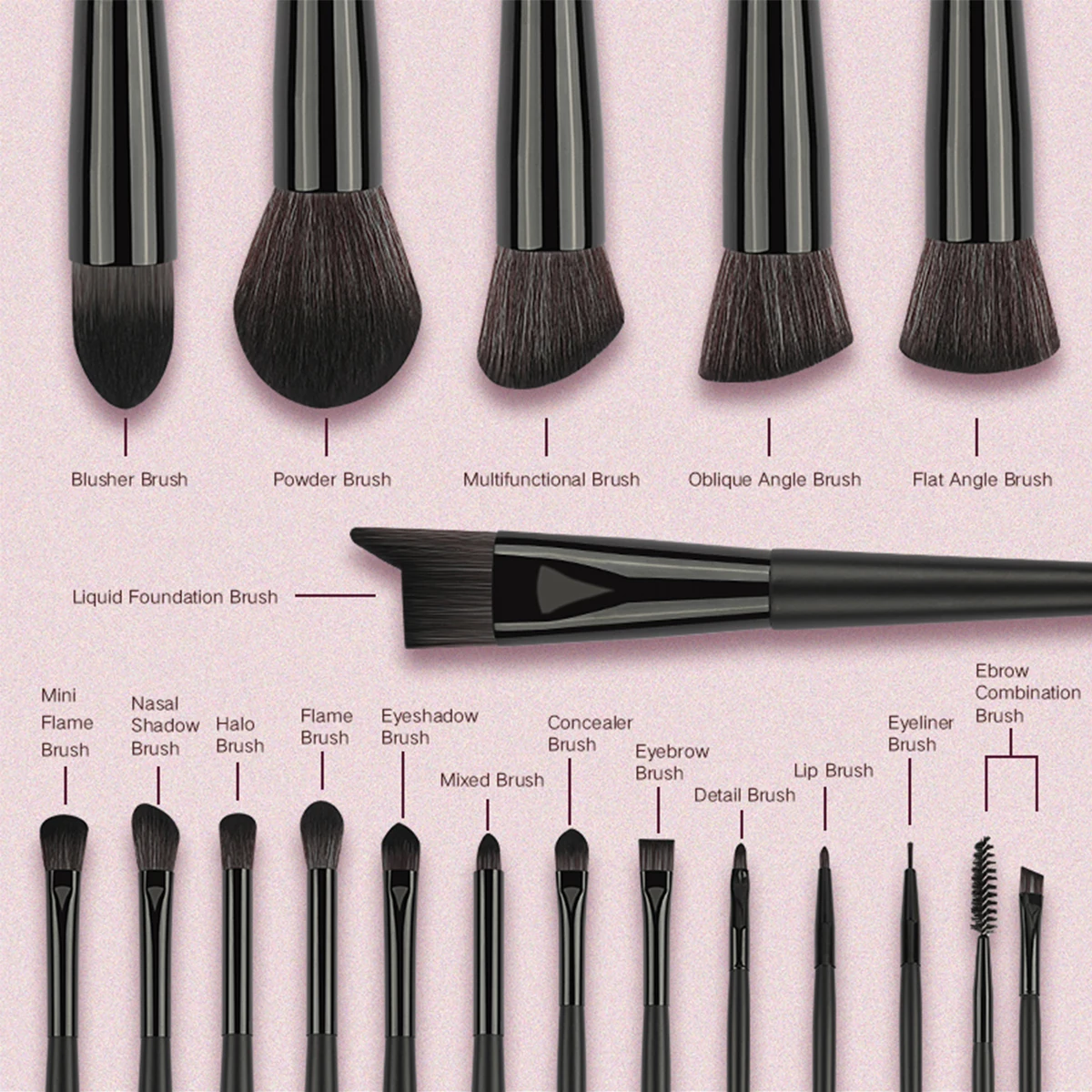 Ensemble de pinceaux de maquillage synthétiques noirs, fond de teint, correcteur, fard à barrage, fard à joues, haute qualité, 18 pièces