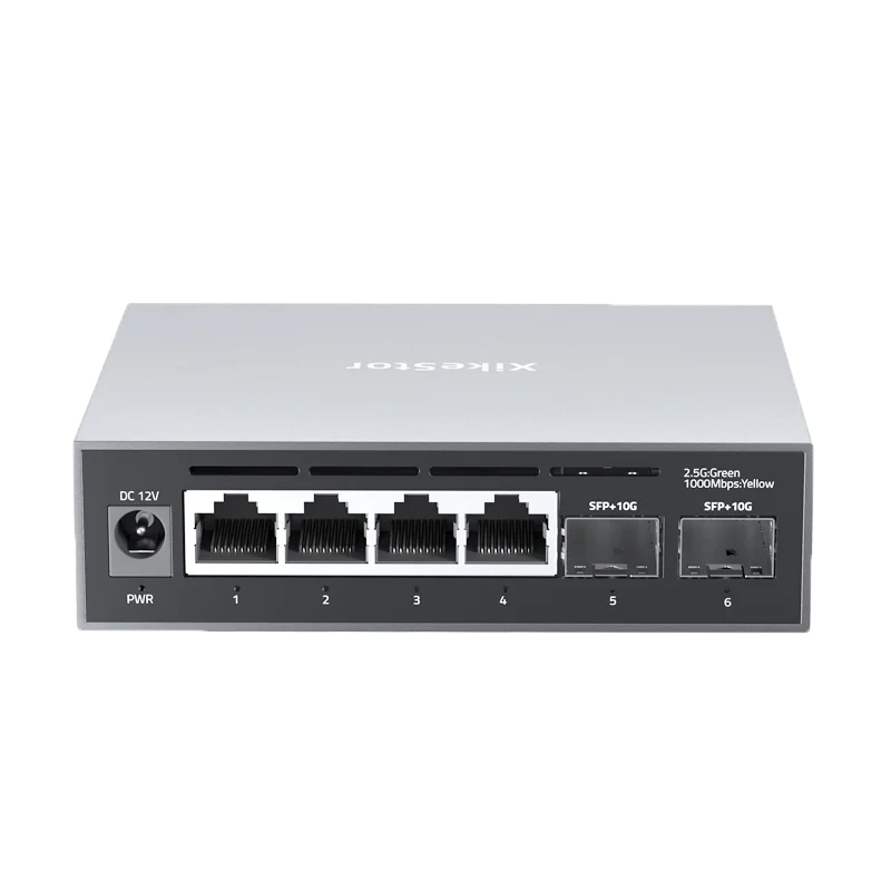 XikeStor Easy managed 4-port 2.5G + 2-port 10G switch, support VLAN link aggregation, fanless design network hub and splitter