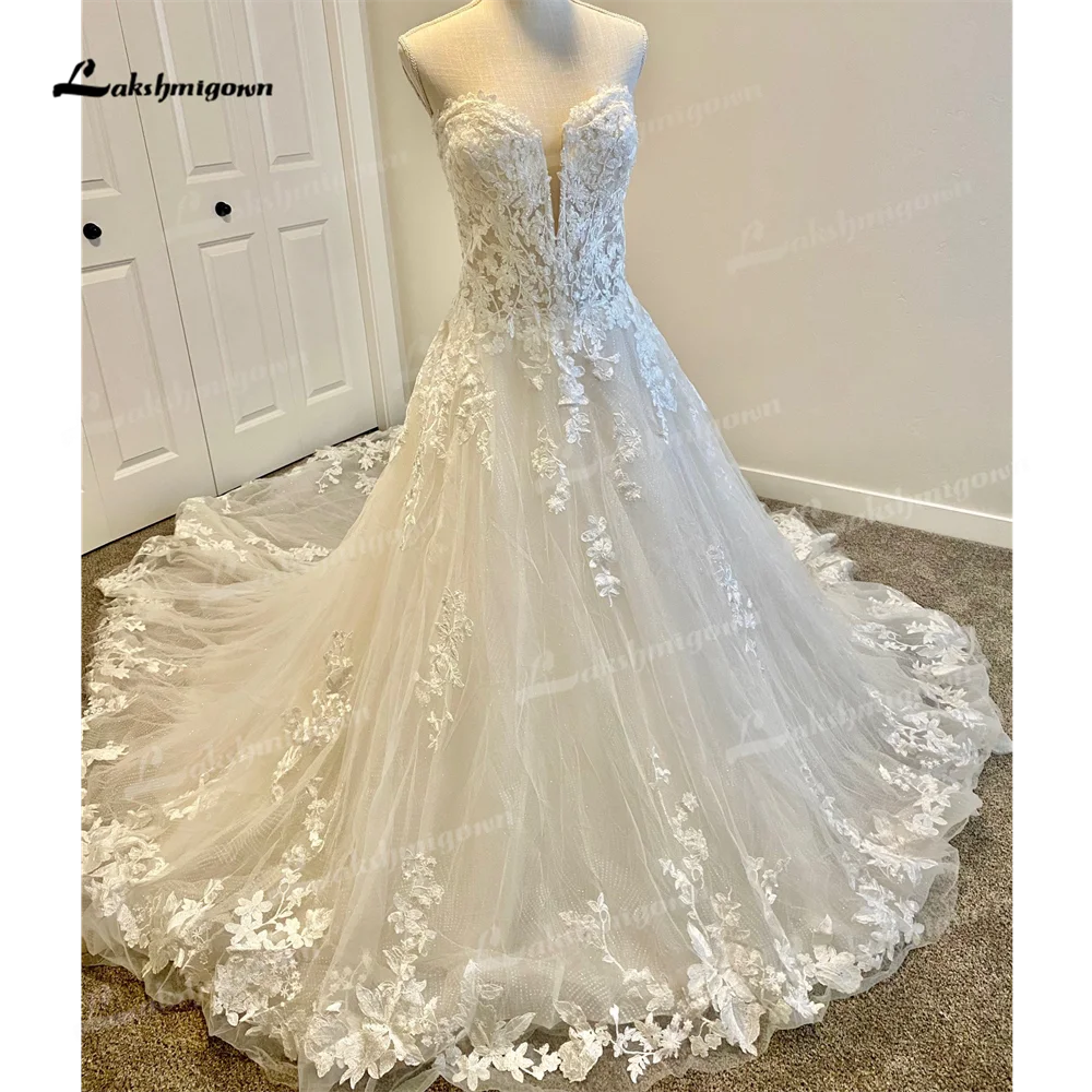 Lakshmigown Strapless A Line Wedding Dress 2025 Chapel Train Lace Wedding Gown vestidos vestido de noiva vestidos novias boda ro