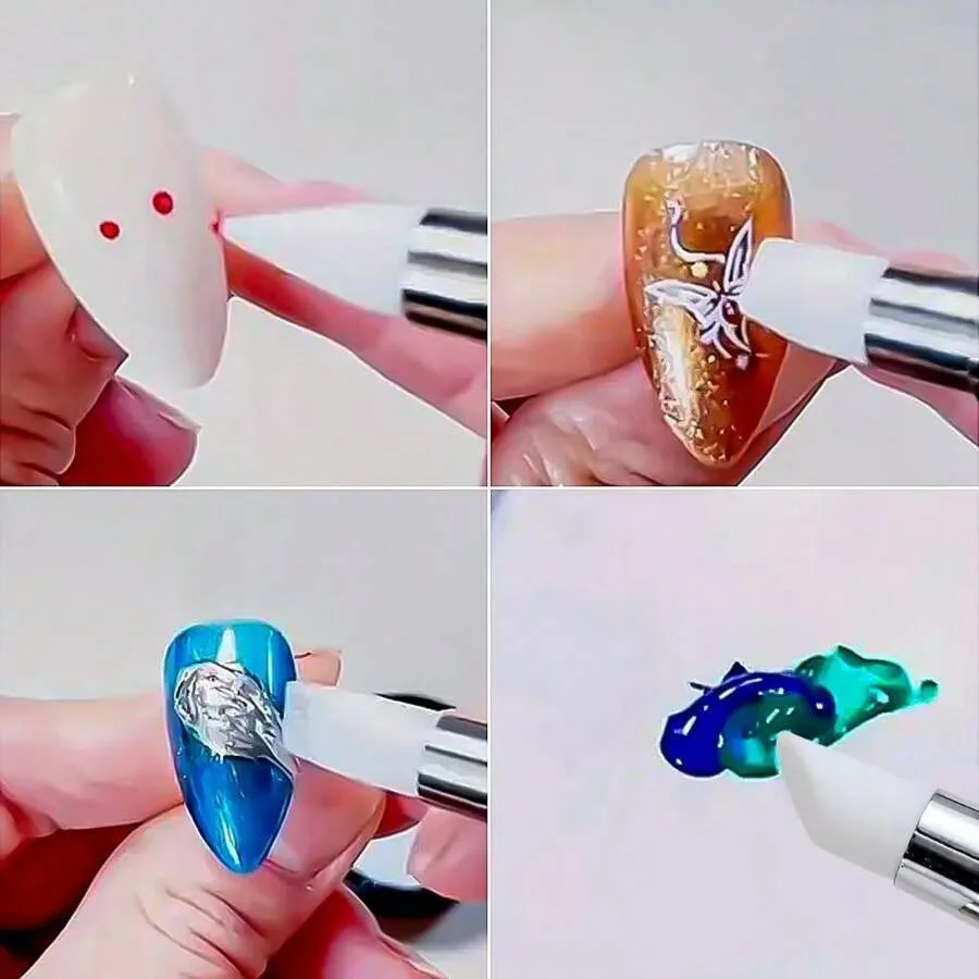 Stylo sculpté en Silicone à Double extrémité pour Nail Art, mélange multifonction de Gel, stylo constructeur d'ongles, peinture/Sculpture, brosse à ongles, 5 pièces