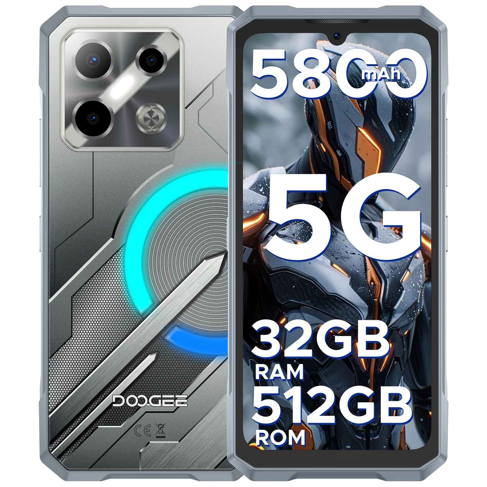 DOOGEE Blade GT Pro Rugged Phone 6.72'' FHD+ 120Hz LED Light Effect 32GB(12+20) +512GB 5800mAh Battery Android 14 Cellphone NFC