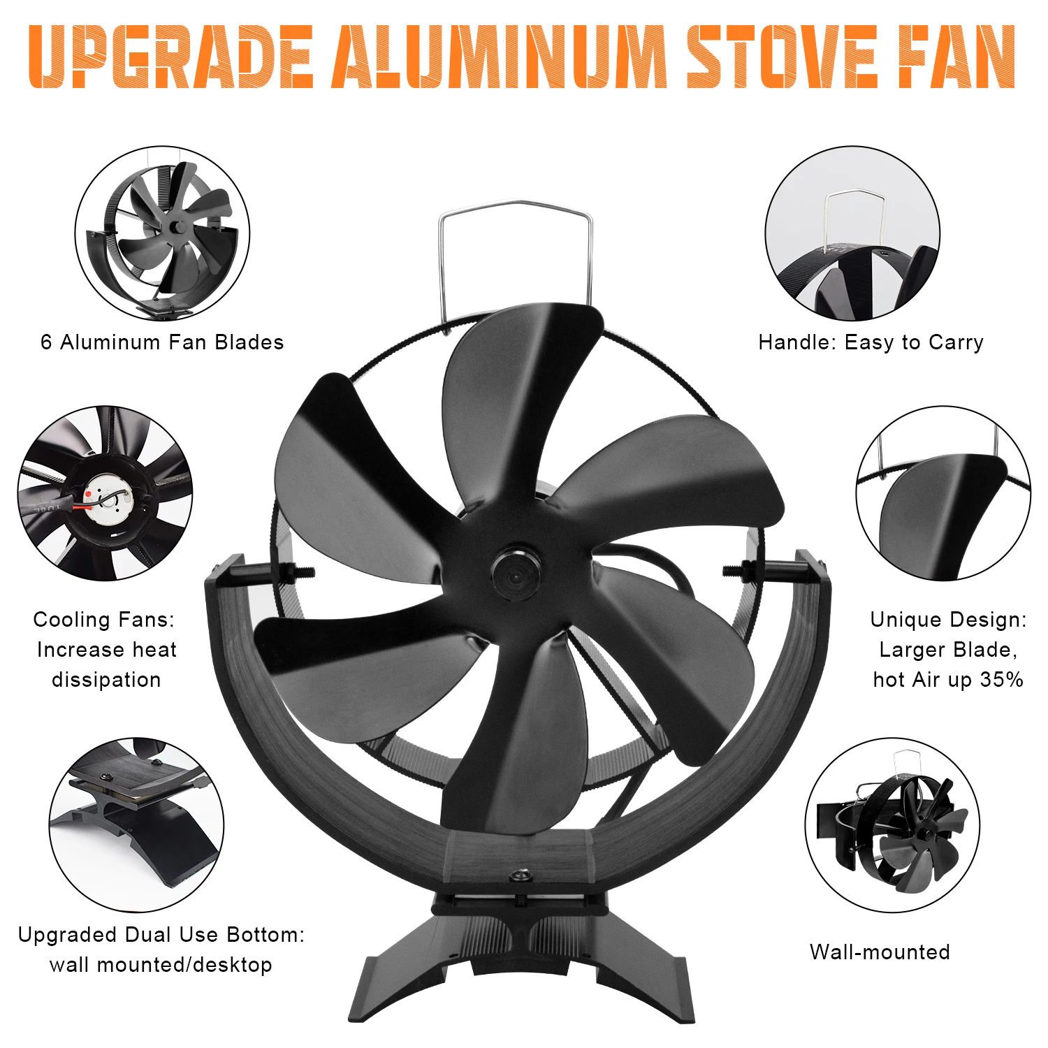 New 6 Blades Heat Powered Stove Fan 360° Rotating Fireplace Fan Log Wood Burner Eco-fan Quiet Efficient Heat Distribut Stove Fan