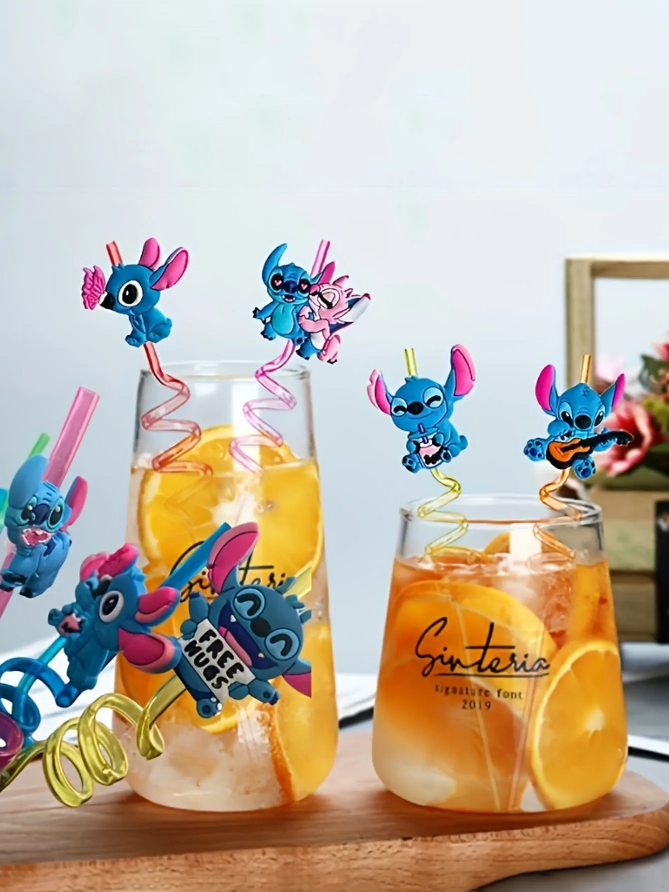 1/4/8pcs New Stitch Creative Straw Sticker Personalized Straw Sticker Party Decoration Anime Character Reusable