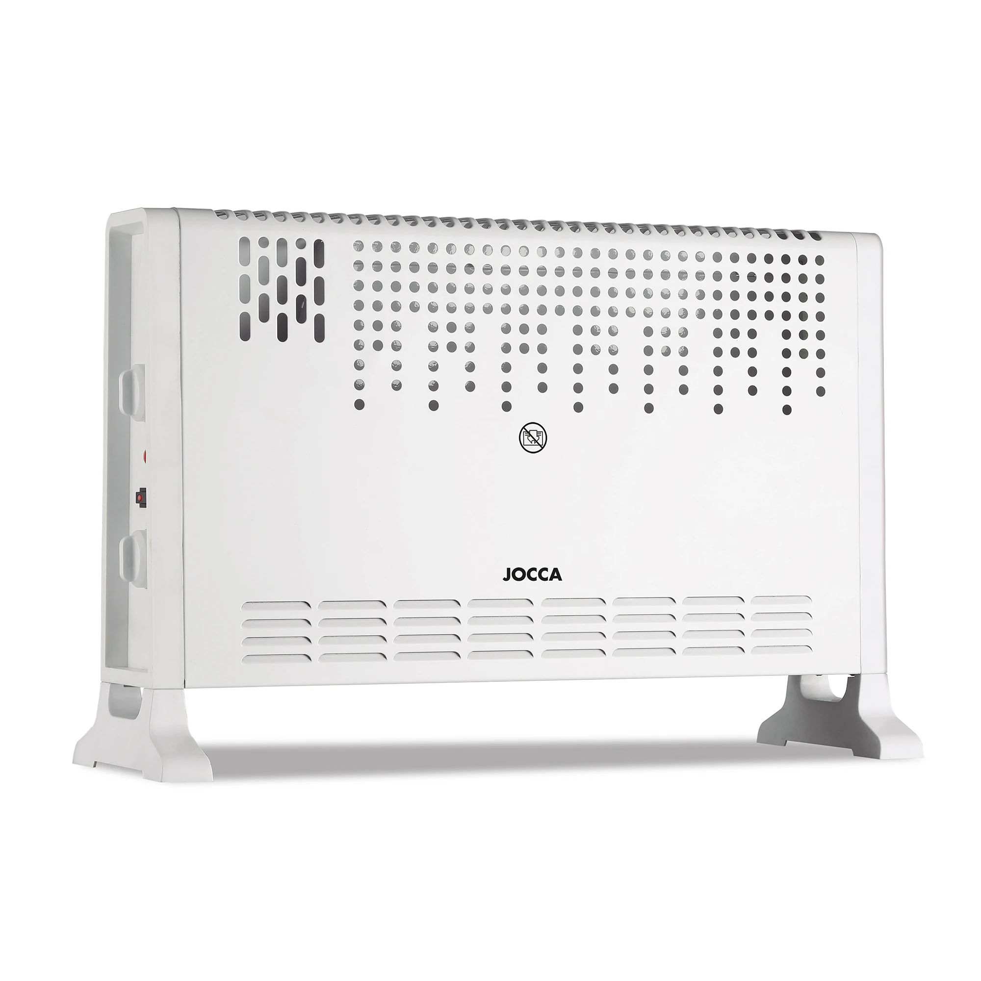 CONVECTOR heater of the brand JOCCA in white COLOR with 2000W of power and TURBO function. Silent air convection with 3 Powers and fan function. Electric heating. Winter stove for home