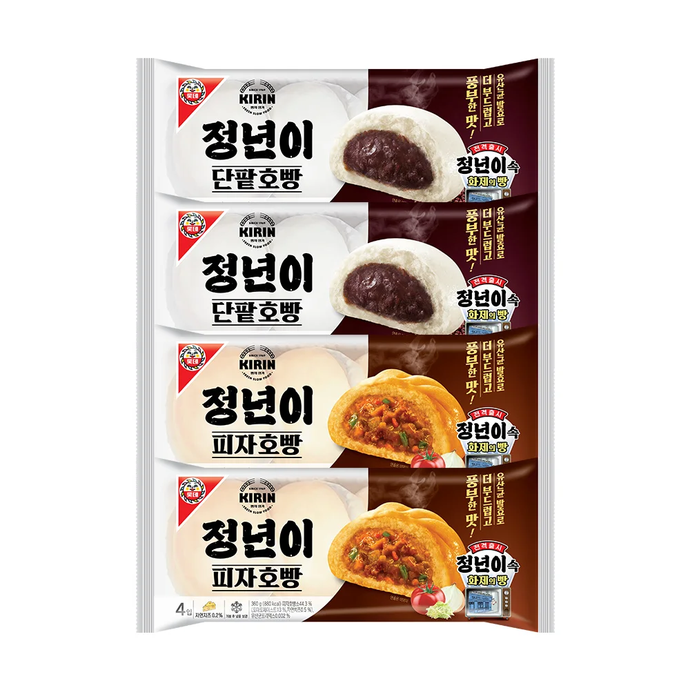 Lotte Well Food's regular sweet red bean bun (4 mouth) 372g x 2 pieces/regular pizza bun (4 mouth) 360g x 2 pieces