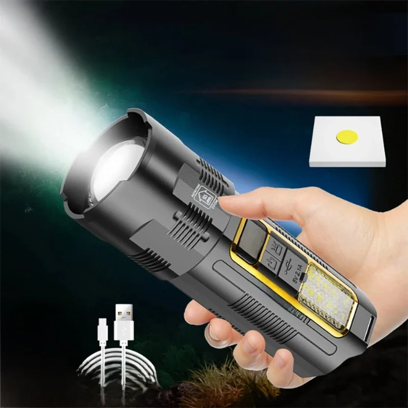 Super Bright LED Flashlight 300M Long Shot Type-C Rechargeable Torch Portable Spotlight 18650 Battery Lamp Power Bank Lantern