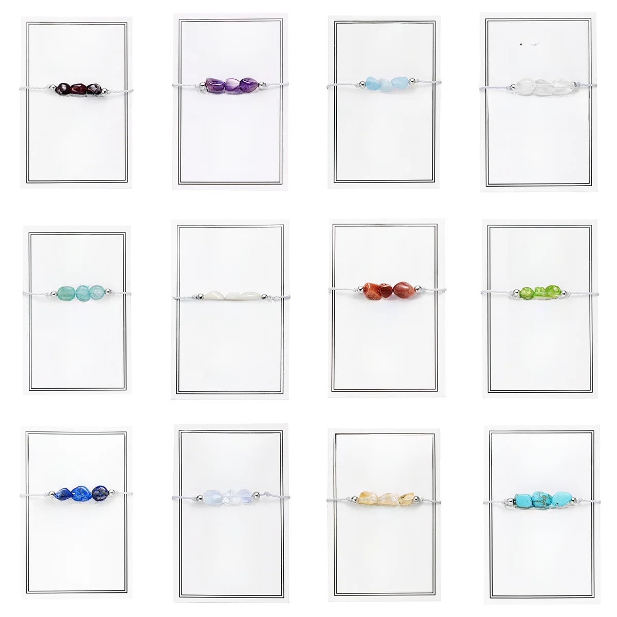 Handgemaakte Onregelmatige Natuursteen Bedelarmbanden Voor Vrouwen Maanden Kaart Geboortesteen Kralen Gevlochten Touw Armbanden Verjaardag Sieraden - afbeelding 2