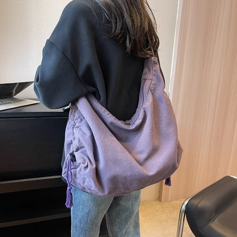 Płócienna torba na ramię o dużej pojemności dla kobiet Torba na książki dla studentów Modna torba podróżna na zakupy Torba szkolna na ramię — zdjęcie 2