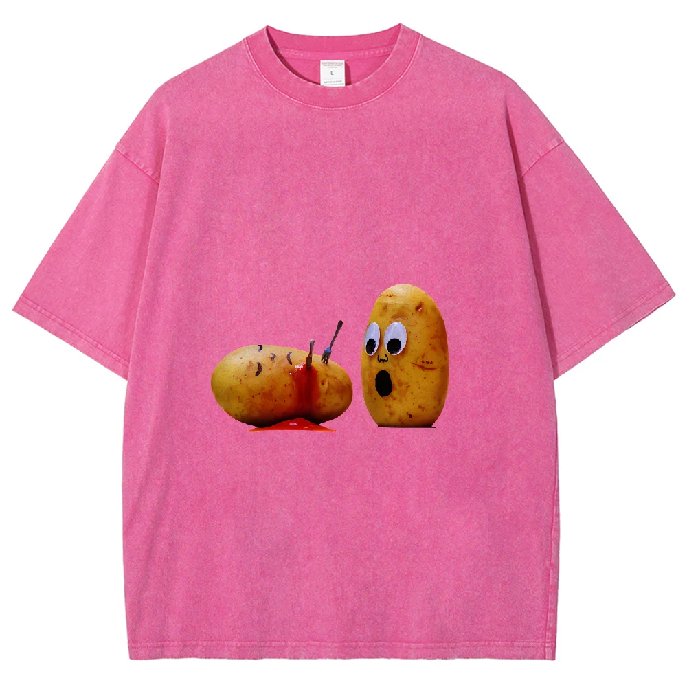 Verão funky batata gráfico camiseta casual em torno do pescoço na moda solta manga curta camiseta confortável feminino streetwear roupas