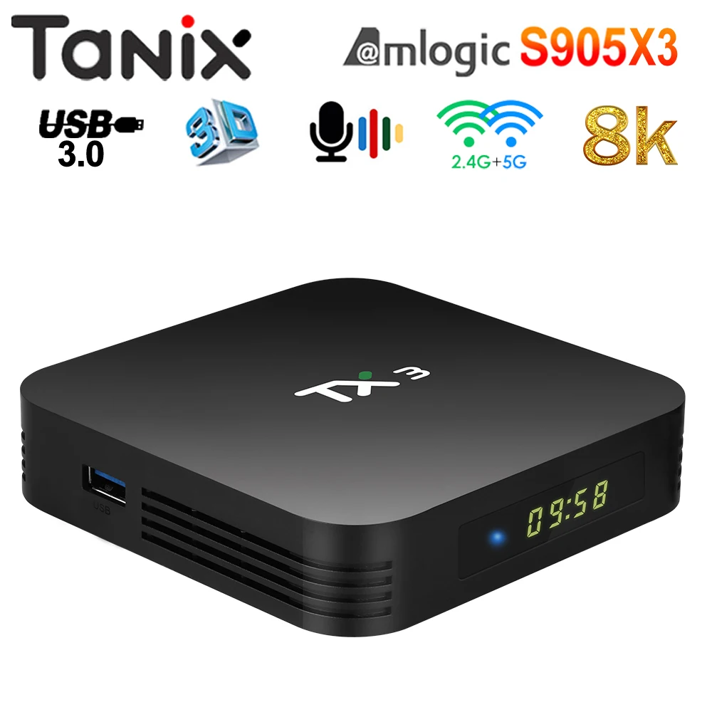 TANIX TX3 Android9.0 Smart TV BOX Amlogic S905X3 8K Set Top Box 4GB RAM 32GB 64GB ROM 2.4G/5G Dual WIFI BT H.265 3D TV Prefix