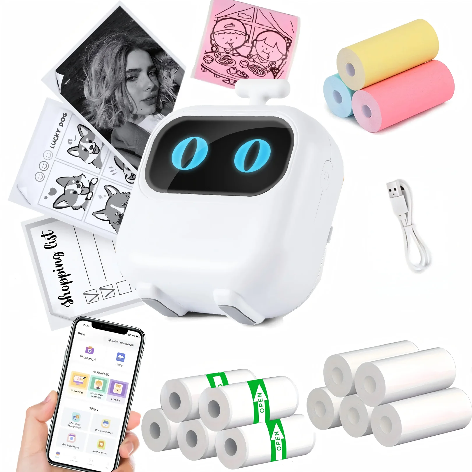 Impresora Portátil Inalámbrica de Etiquetas Térmicas, Diseño de Dibujos Animados, Impresión en Múltiples Escenarios para Estudio, Oficina, Hogar y Trabajo Móvil