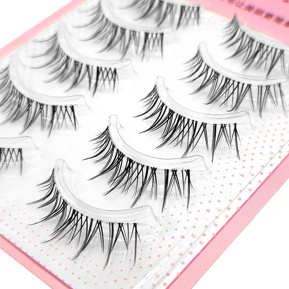 Yelix Half Lashes 5 Pairs Natural Mink Eye Lashes Fake Eyelashes Full Strip Lashes For DIY Korean Make Up