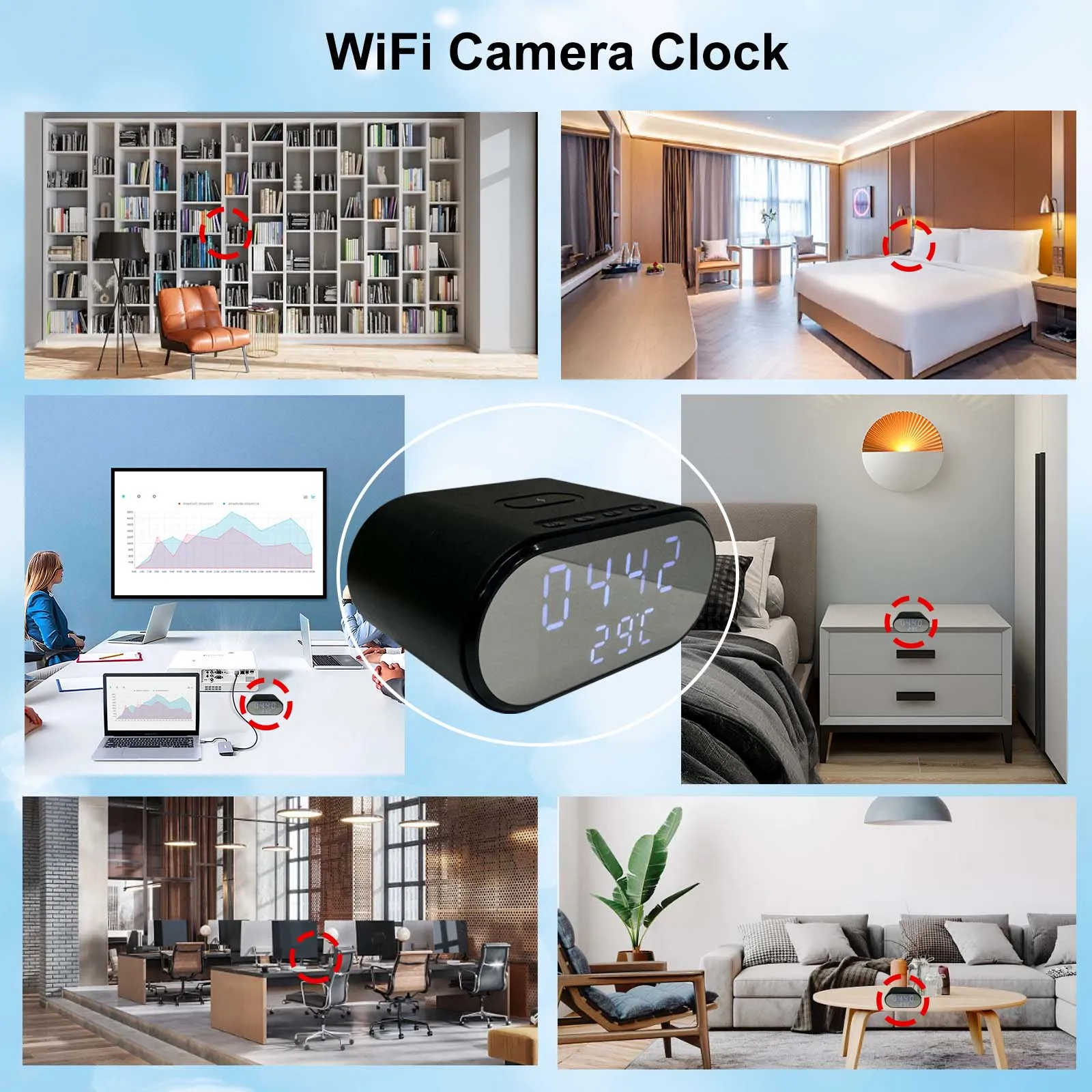 4K WiFi Clock Camera with Wireless Charging, Motion Detection, Remote Viewing, Recording & App – Home Security Surveillance Cam - Image 3
